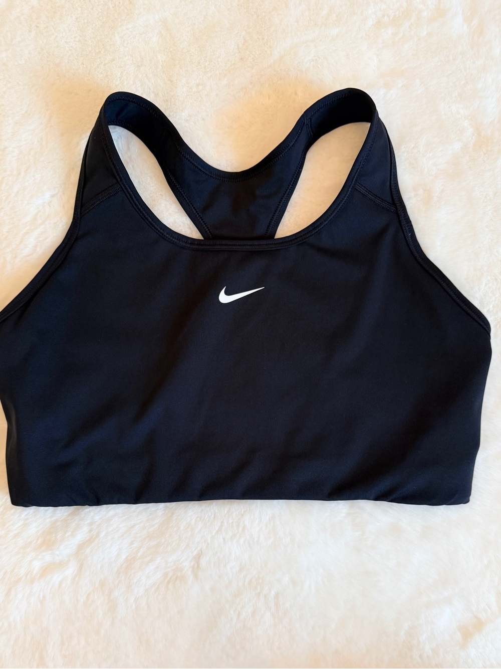 Nike Black Racerback Sports Bra with White Swoosh Logo